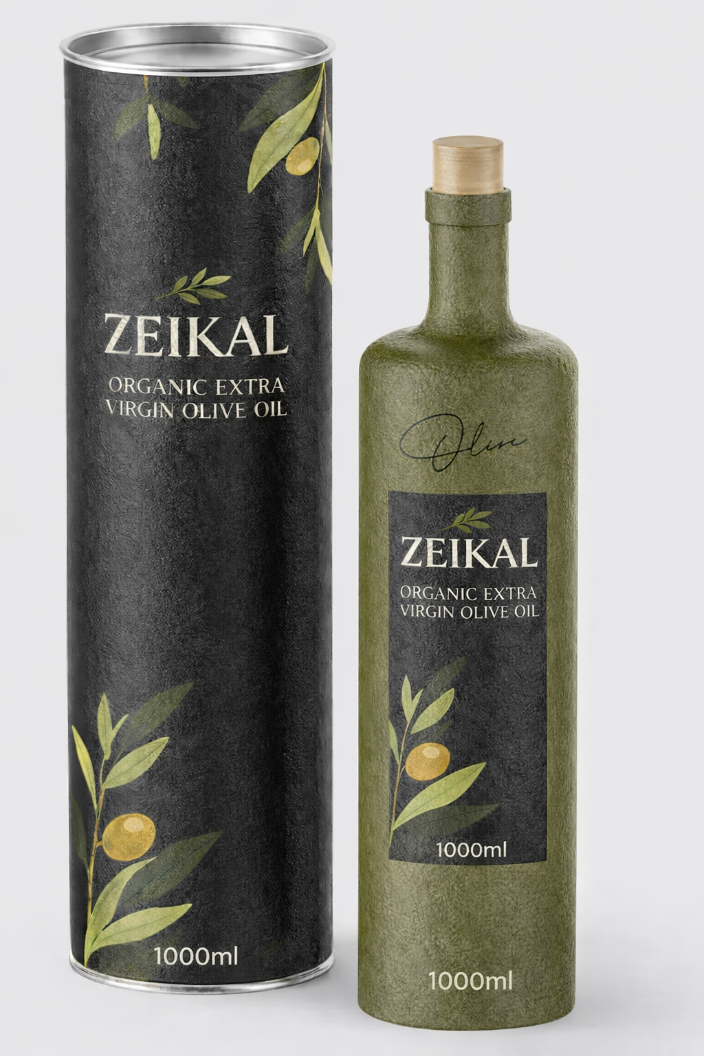 Zeikal organic extra virgin olive oil bottle and canister 