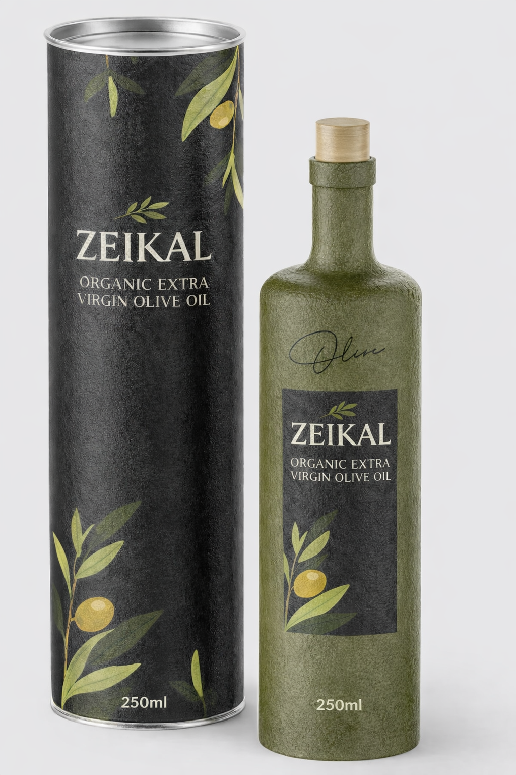 Zeikal organic extra virgin olive oil bottle and packaging 