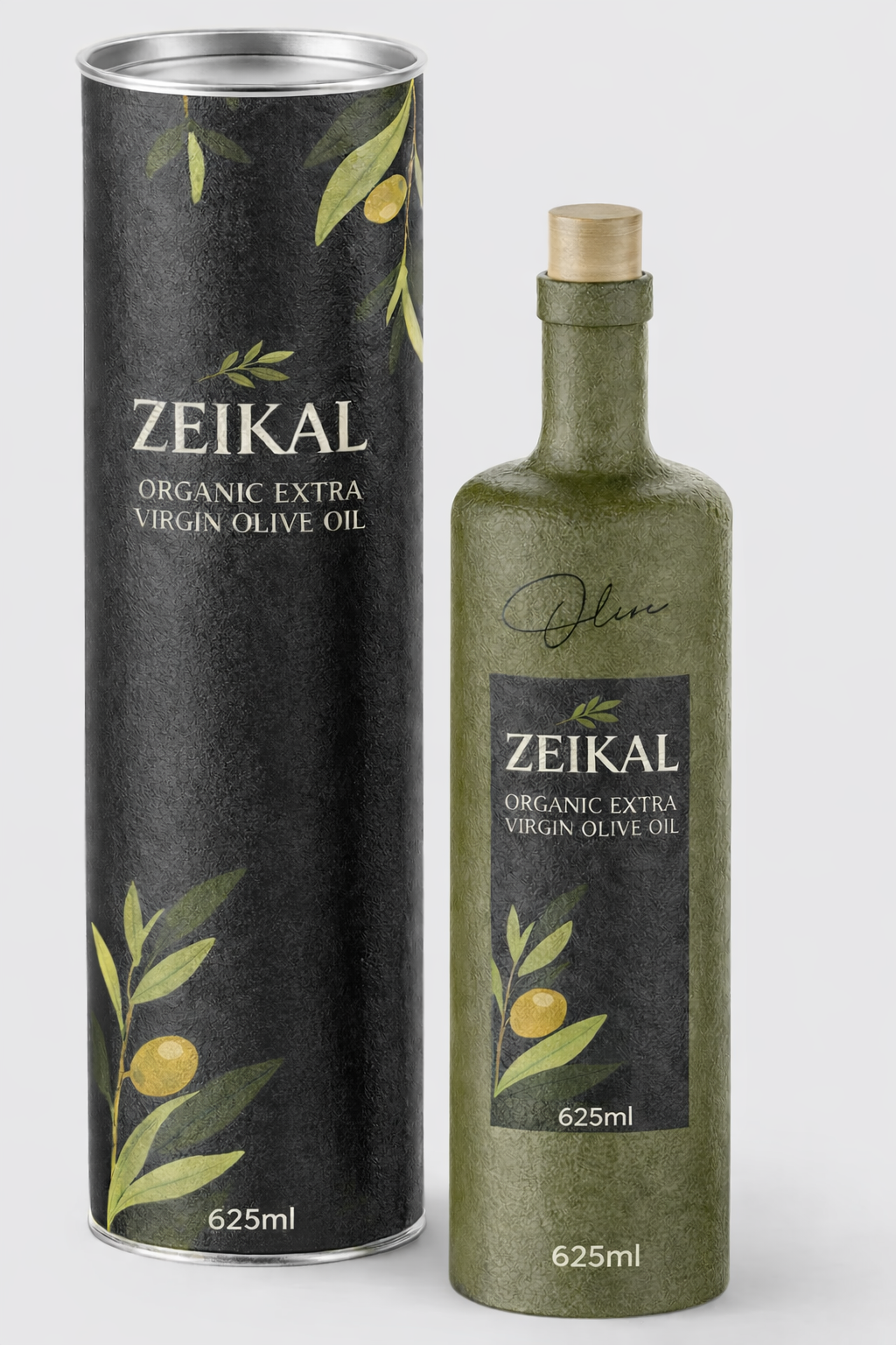 Zeikal organic extra virgin olive oil bottle and canister 